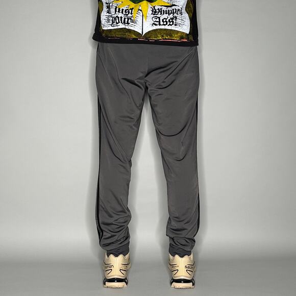 Vintage Y2K Adidas Sweatpants Mens M Dark Grey Black 3 Stripes Polyester Joggers - Picture 3 of 4